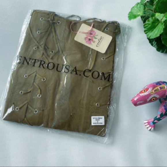 Entro Robin High Waist Lace Up Mini Skirt Olive Green Lined New Night Out Small - Picture 12 of 15